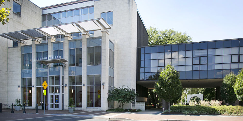 Exterior view of Rutgers Law School building in Camden, NJ