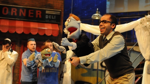 On stage with muppet