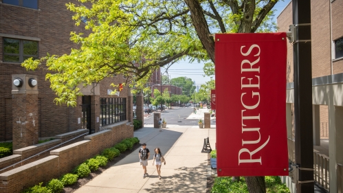 Rutgers flag near science building