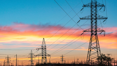 Power lines at sunset.