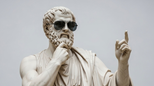 Cool Philosopher: Marble Statue with Sunglasses, Pointing Upward, Modern Twist