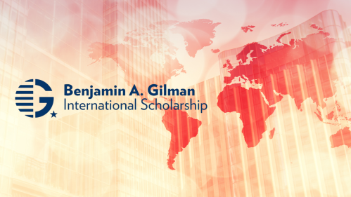 Gilman Scholar Logo with International Map Graphic