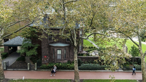 Aerial shot of Admissions Building (Ayer Mansion)