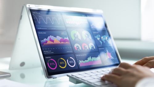 Screen with charts and graphs