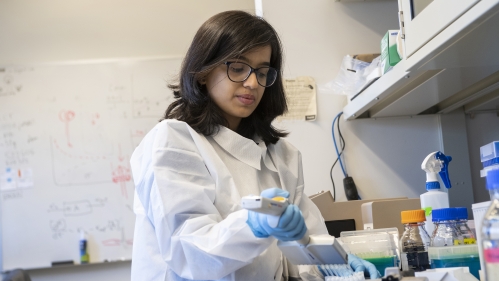a female college student working in a lab