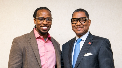 Bestselling Author Ibram X. Kendi with Rutgers–Camden Chancellor Antonio Tillis