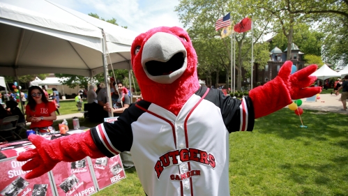 Rutgers-Camden Raptor mascot at fair