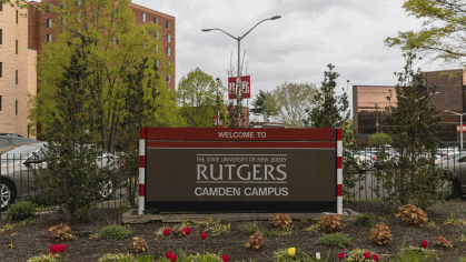 Rutgers-Camden Welcome sign