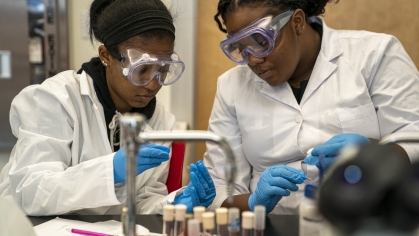 nursing students working in lab
