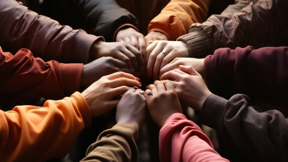 multiple hands in encircling