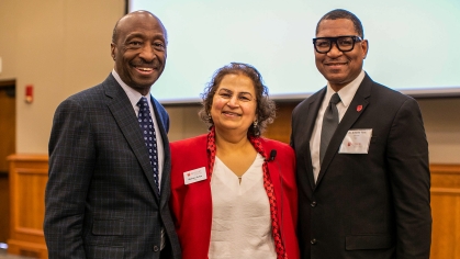 (left to right) Kenneth Frazier, Dean Monica Adya, Chancellor Antonio D. Tillis