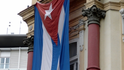 Cuban Flag hanging from building