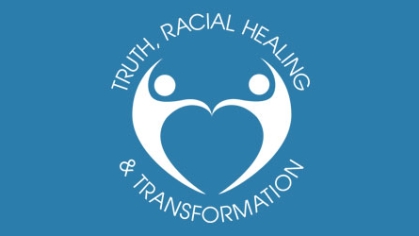 Truth, Racial Healing and Transformation Center Logo that shows two silhouettes holding hands