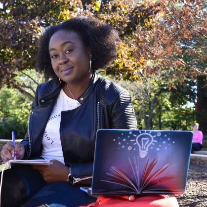 Student studying outside