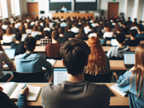 University college audience or lecture room with students as back to school education study and learning during conference presentation and training seminar meeting