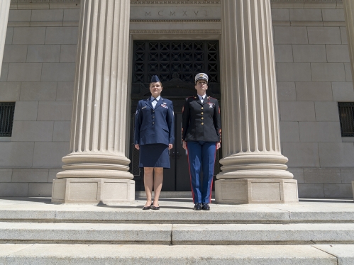 veteran military students standing at attention