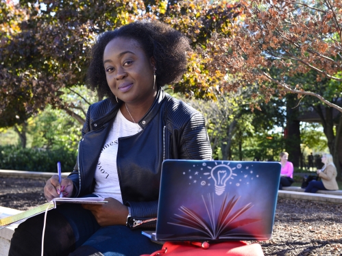 Student studying outside