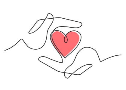 drawing of hands surrounding a heart