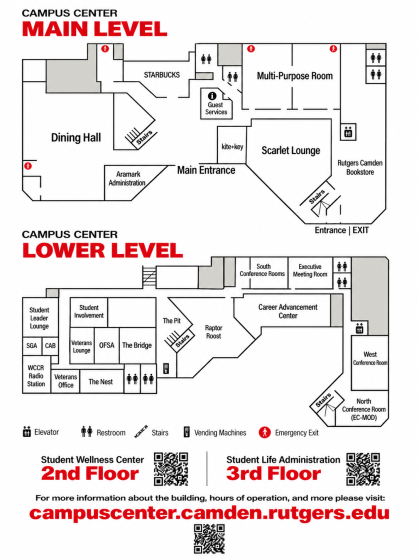 Map of Campus Center upper and lower levels