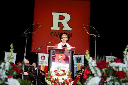 2026 Graduate School student speaker Connor Pitman addresses the crowd.