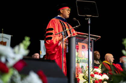 Chancellor Tillis delivers the keynote at the 2026 Commencement ceremony.