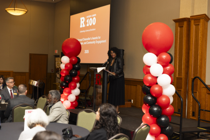 Vice Chancellor Nyeema Watson addresses those gathered for th 2026 DICE Awards.