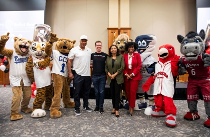 Crozier joins other local mascots during the 2023 Ballot Bowl