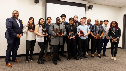 The high school participants gathered at the final session of the Spring 2024 RUSE program.