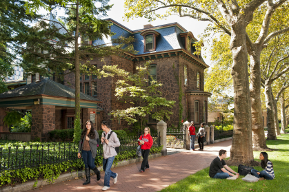 Students walking on campus.
