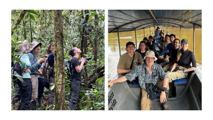 Dr. Vagelli leads a group of students in Yasuni