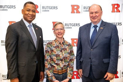 Chancellor Tillis, Professor Wendy Woloson, and Vice Chancellor of Research Tom Risch