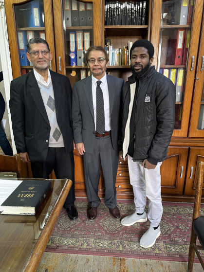Scholars stand inside one of the buildings inside Al-Azhar University