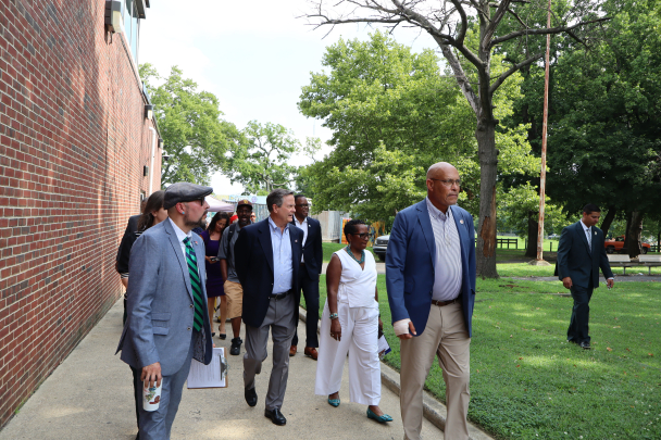 Rutgers-Camden and City leaders tour the community center.