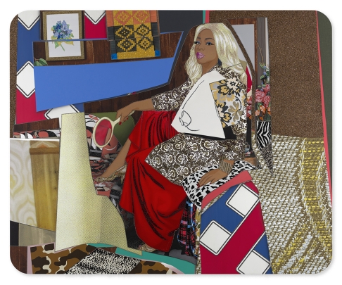 Din Avec La Main Dans Le Miroir Et Jupe Rouge - Artwork by Mickalene Thomas