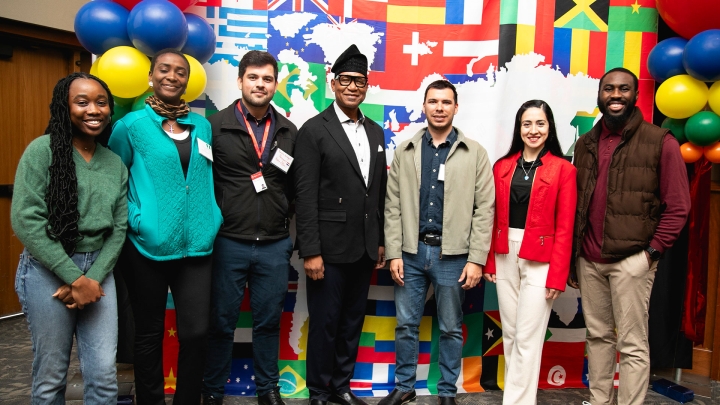 Chancellor Tillis gathers with students during the first International Student Luncheon