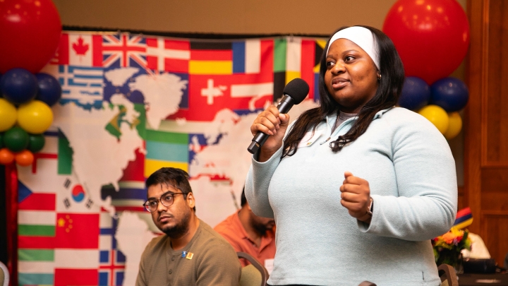 Student speaker during the International Student Luncheon