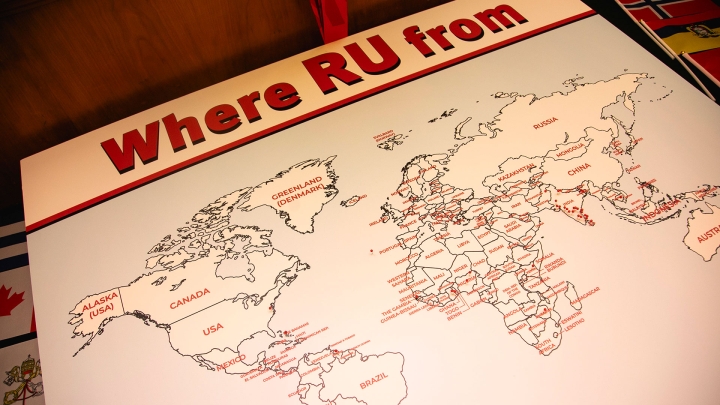 World map with locations marked of the home of international students