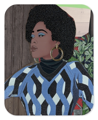 Liz with Hoops - artwork by Mickalene Thomas
