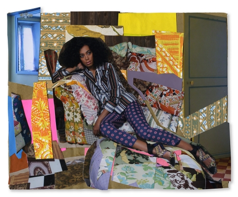 Portrait of Solange Thinking About You collage - artwork by Mickalene Thomas