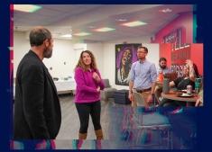 (center) Erin Leuthold, director of Rutgers–Camden Office of Disability Services speaks with Jim Brown (left) about the Well Played series